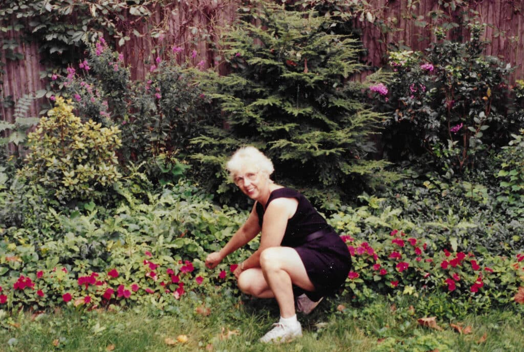 Lyn Fisher in the garden